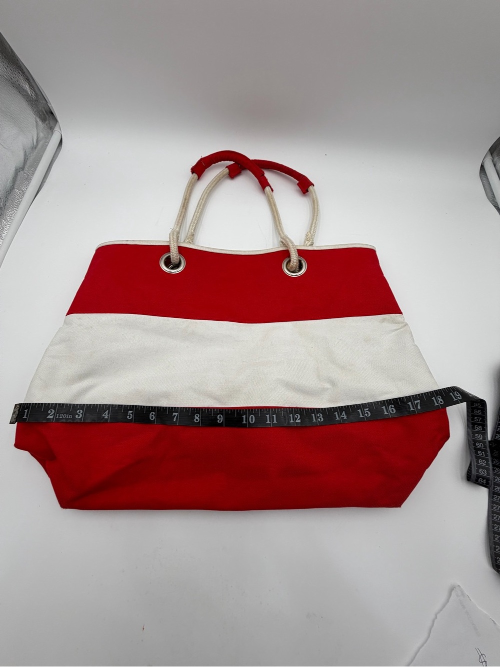 Vintage Lancôme Red White Reversible Beach Tote Bag With Pouch - Picture 8 of 8